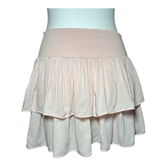 RAMY BROOK Sibyl Skirt Blush Sz S Smocked Ruffle Tiered Mini Skirt Preppy - Picture 6 of 11